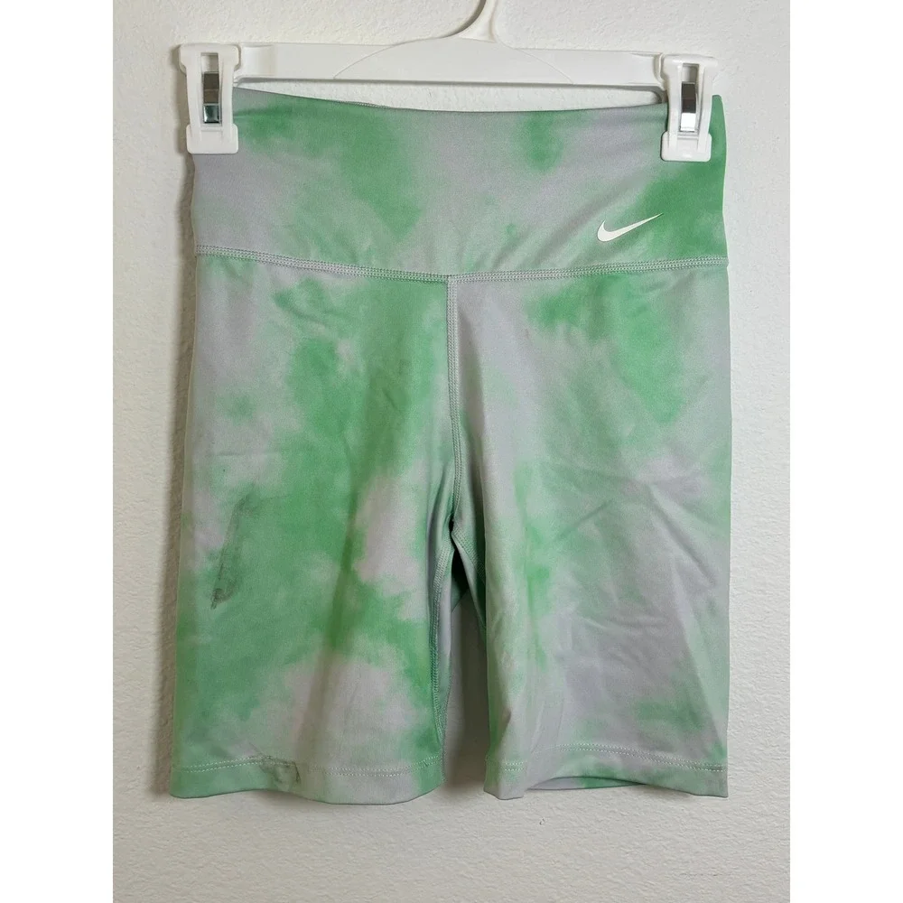 Nike Dri-FIT Tie Dye Biker Shorts Green Grey High Waisted XS Athletic Yoga